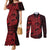 Red Couple Dolphins Maori Polynesian Style Couples Matching Mermaid Dress and Long Sleeve Button Shirt