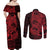 Red Couple Dolphins Maori Polynesian Style Couples Matching Off Shoulder Maxi Dress and Long Sleeve Button Shirt