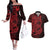 Red Couple Dolphins Maori Polynesian Style Couples Matching Off The Shoulder Long Sleeve Dress and Hawaiian Shirt