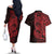 Red Couple Dolphins Maori Polynesian Style Couples Matching Off The Shoulder Long Sleeve Dress and Hawaiian Shirt