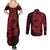 Red Couple Dolphins Maori Polynesian Style Couples Matching Summer Maxi Dress and Long Sleeve Button Shirt