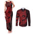 Red Couple Dolphins Maori Polynesian Style Couples Matching Tank Maxi Dress and Long Sleeve Button Shirt