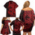 Red Couple Dolphins Maori Polynesian Style Family Matching Off Shoulder Short Dress and Hawaiian Shirt