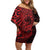 Red Couple Dolphins Maori Polynesian Style Family Matching Off Shoulder Short Dress and Hawaiian Shirt