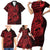 Red Couple Dolphins Maori Polynesian Style Family Matching Short Sleeve Bodycon Dress and Hawaiian Shirt