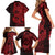 Red Couple Dolphins Maori Polynesian Style Family Matching Short Sleeve Bodycon Dress and Hawaiian Shirt