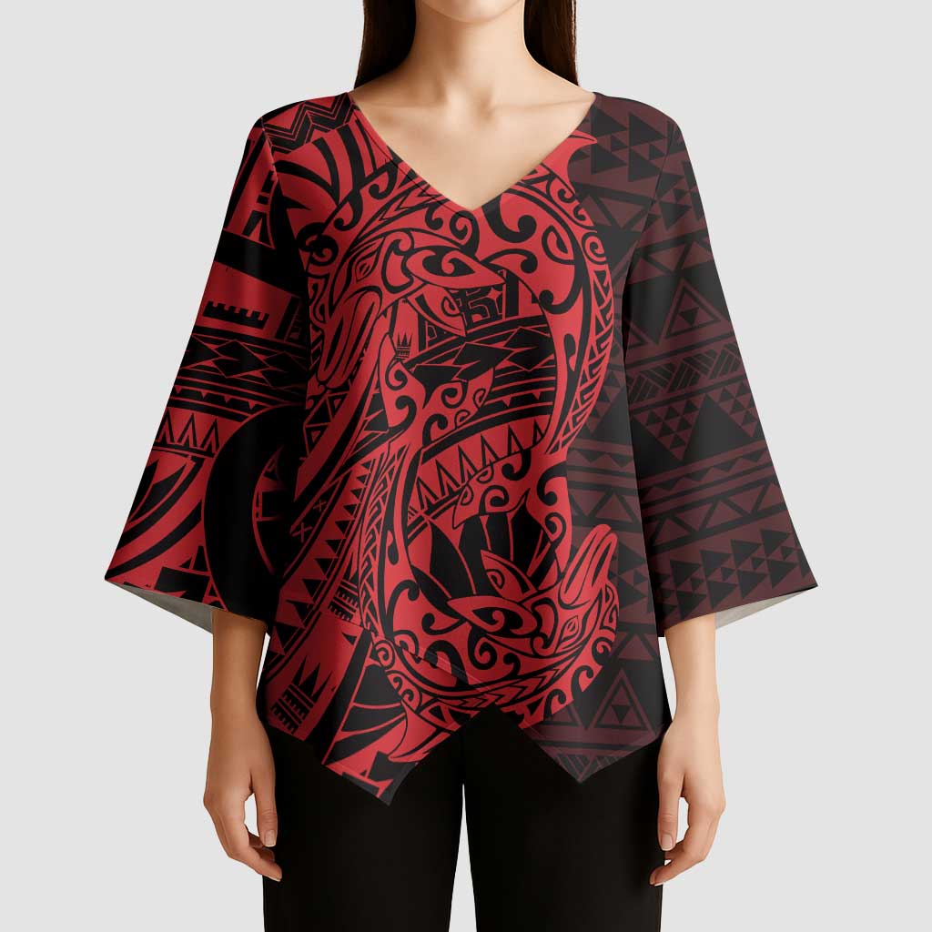 Red Couple Dolphins Maori Polynesian Style Kimono Sleeve Blouse LT9 - Polynesian Pride