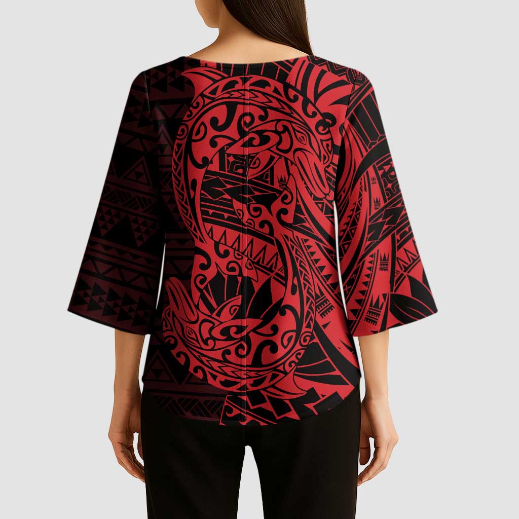 Red Couple Dolphins Maori Polynesian Style Kimono Sleeve Blouse LT9 - Polynesian Pride