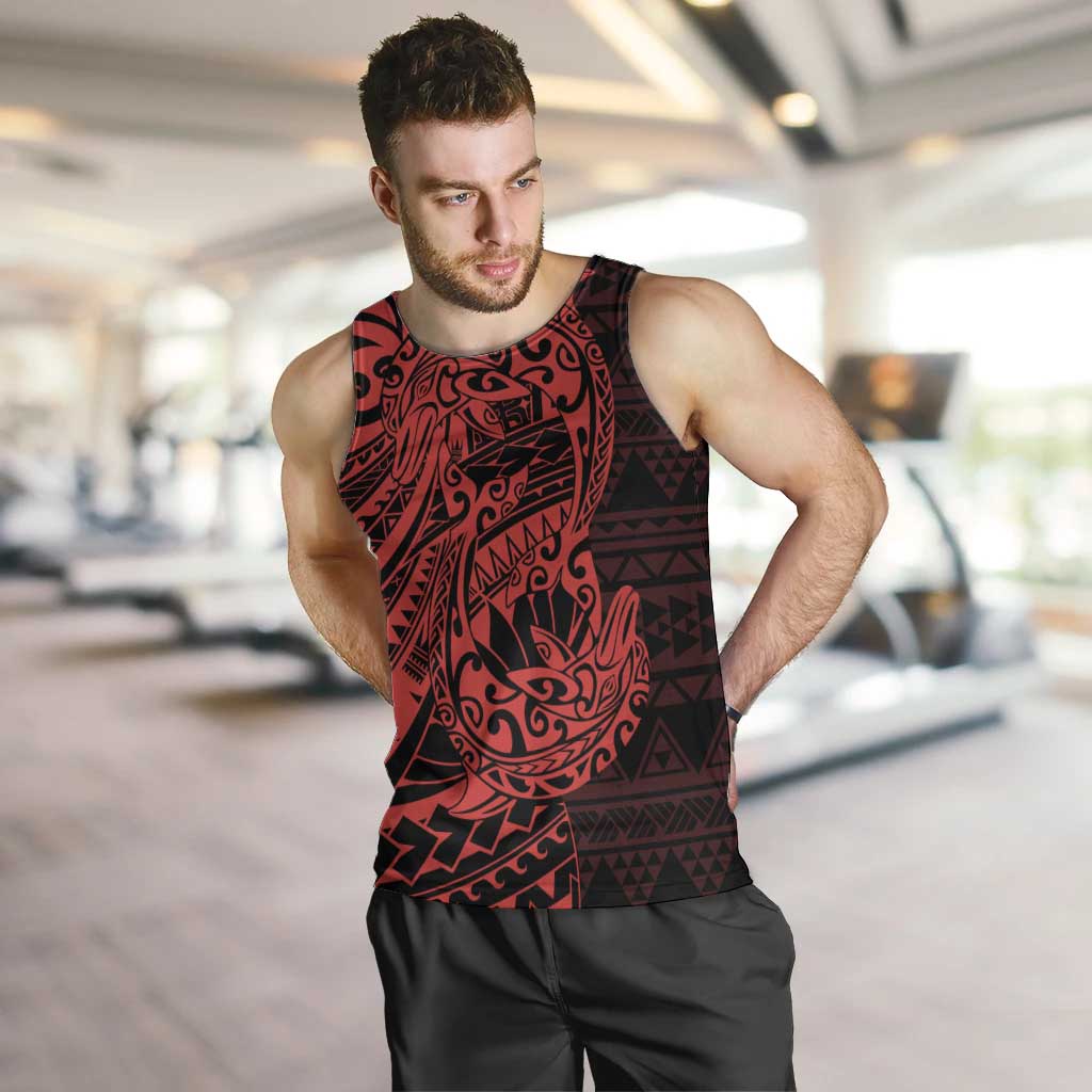 Red Couple Dolphins Maori Polynesian Style Men Tank Top