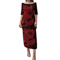 Red Couple Dolphins Maori Polynesian Style Puletasi LT9 Long Dress Red - Polynesian Pride