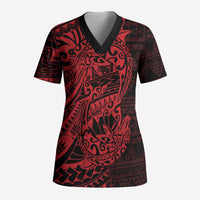 Red Couple Dolphins Maori Polynesian Style Scrub Top LT9 Adult Red - Polynesian Pride