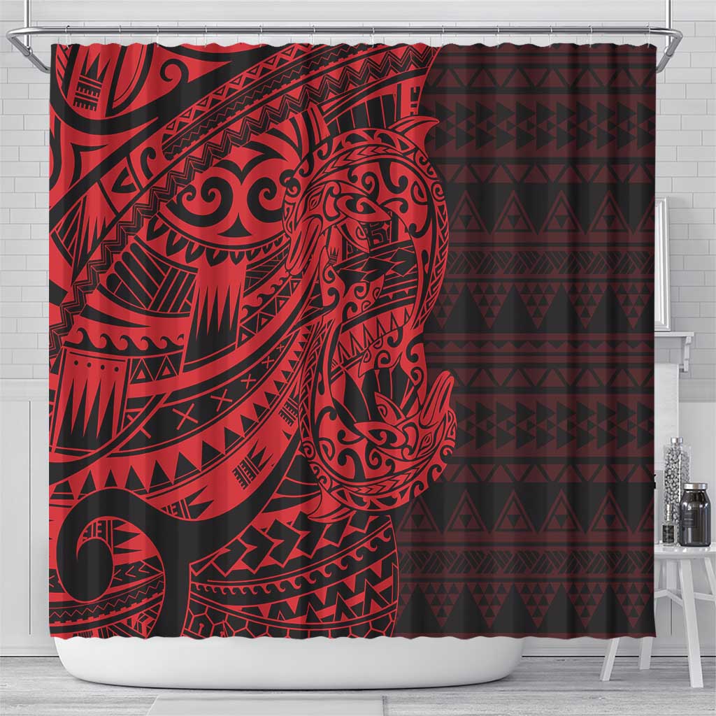 Red Couple Dolphins Maori Polynesian Style Shower Curtain LT9 - Polynesian Pride