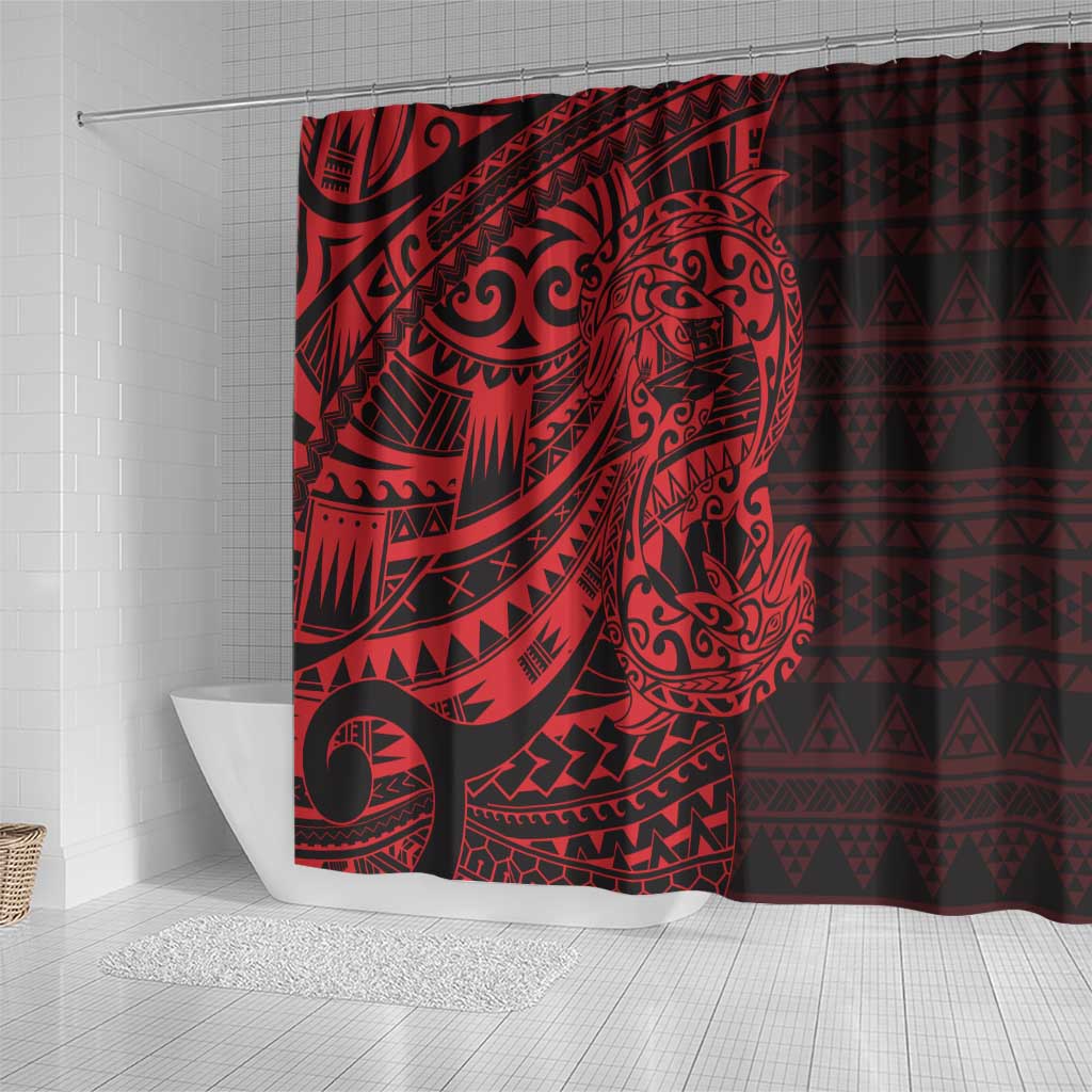 Red Couple Dolphins Maori Polynesian Style Shower Curtain LT9 - Polynesian Pride