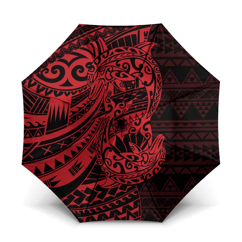 Red Couple Dolphins Maori Polynesian Style Umbrella LT9 One Size Folded 11.42 inch Opened Diameter 37.4 inch Red - Polynesian Pride