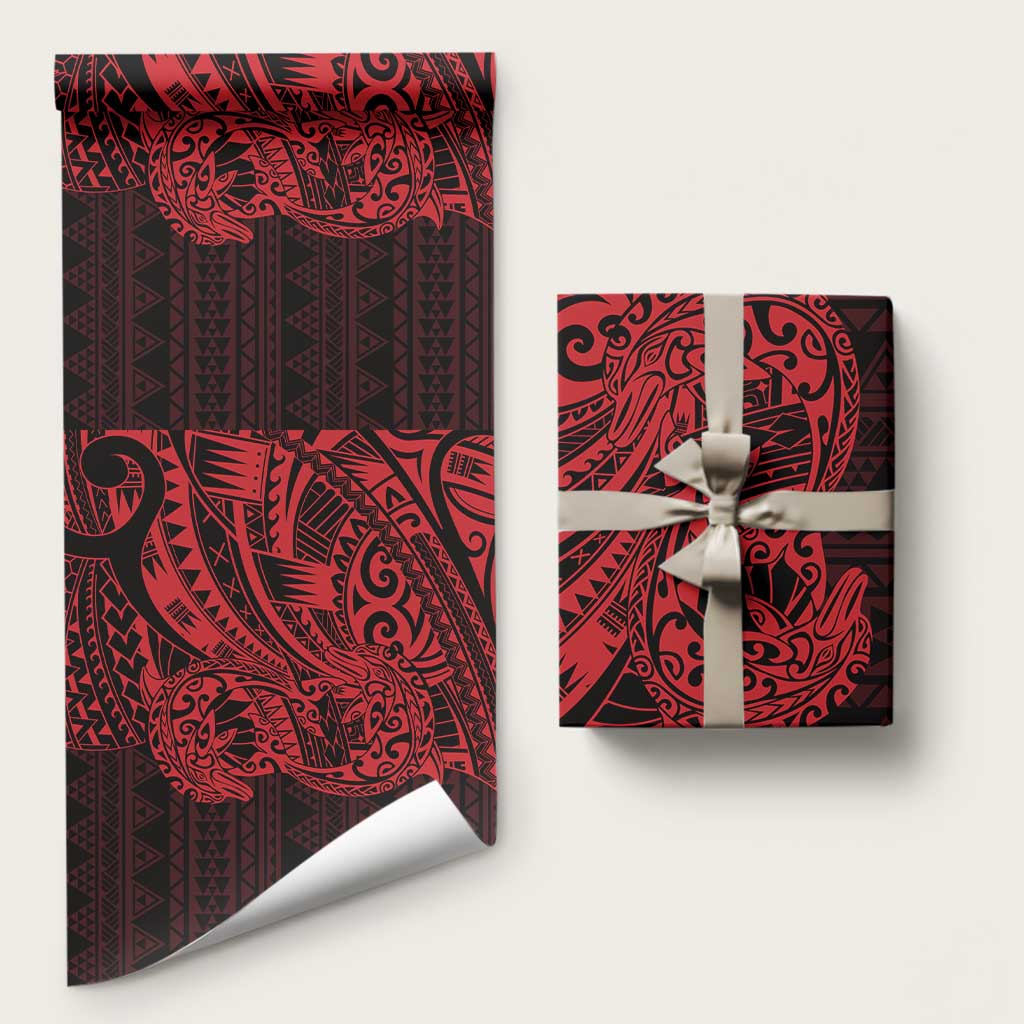 Red Couple Dolphins Maori Polynesian Style Wrapping Paper LT9 58" × 23" Red - Polynesian Pride