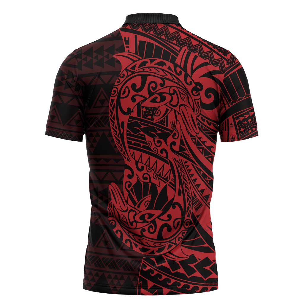 Red Couple Dolphins Maori Polynesian Style Zipper Polo Shirt LT9 - Polynesian Pride