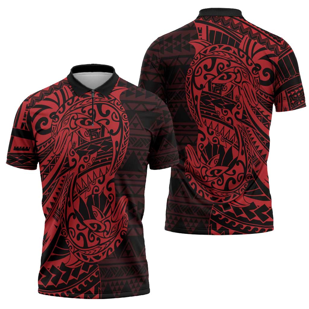 Red Couple Dolphins Maori Polynesian Style Zipper Polo Shirt LT9 - Polynesian Pride