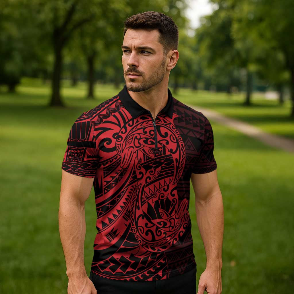 Red Couple Dolphins Maori Polynesian Style Zipper Polo Shirt LT9 - Polynesian Pride