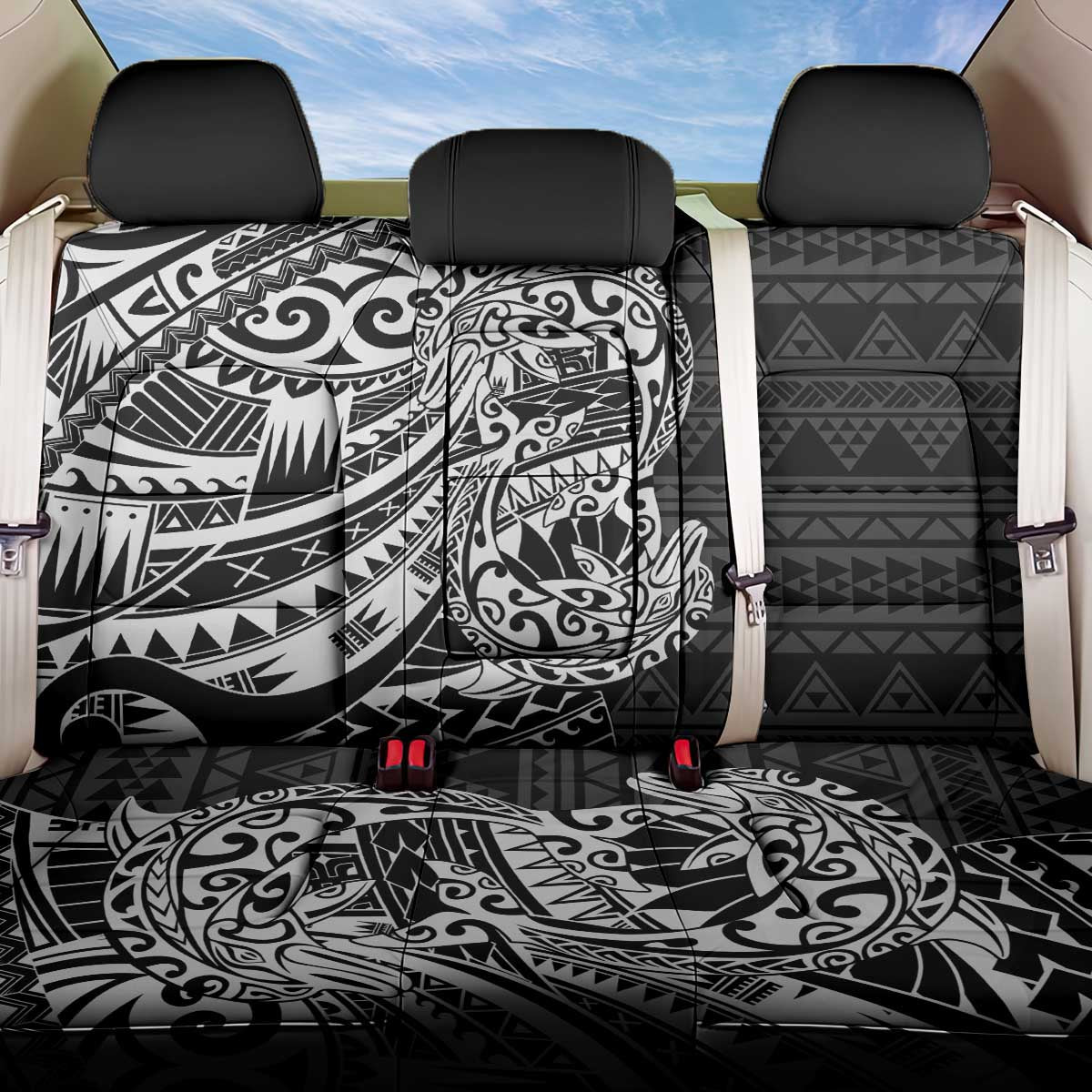 White Couple Dolphins Maori Polynesian Style Back Car Seat Cover LT9 One Size White - Polynesian Pride