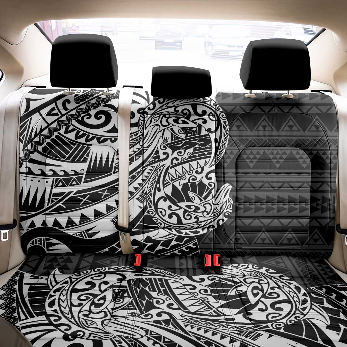White Couple Dolphins Maori Polynesian Style Back Car Seat Cover LT9 - Polynesian Pride