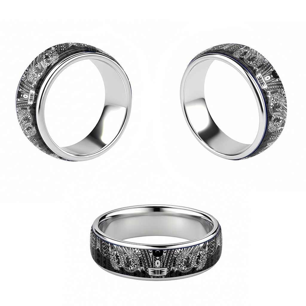 White Couple Dolphins Maori Polynesian Style Classic Ring LT9 - Polynesian Pride