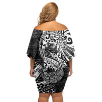 White Couple Dolphins Maori Polynesian Style Off Shoulder Short Dress LT9 - Polynesian Pride