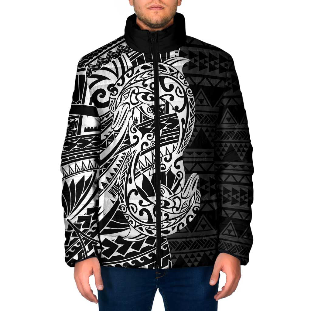 White Couple Dolphins Maori Polynesian Style Padded Jacket LT9 Men White - Polynesian Pride