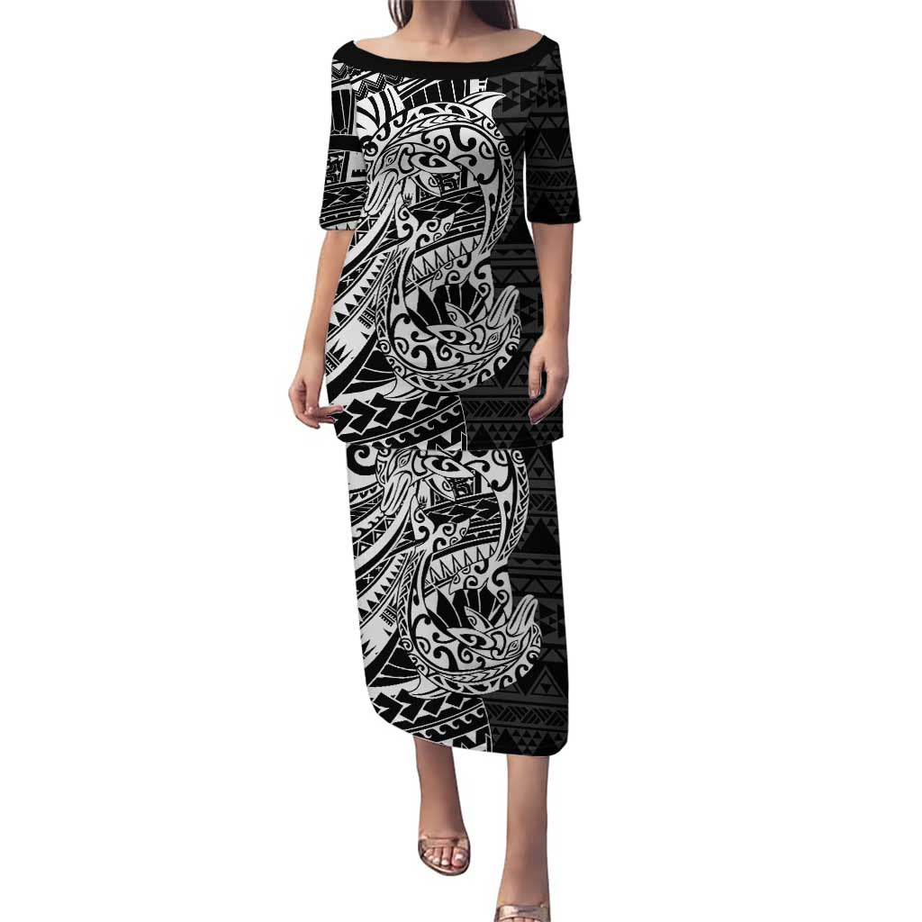 White Couple Dolphins Maori Polynesian Style Puletasi LT9 Long Dress White - Polynesian Pride