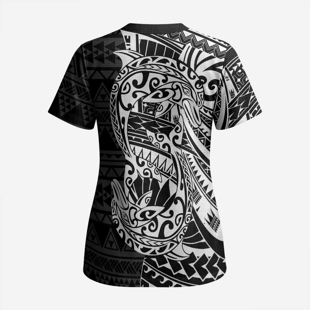 White Couple Dolphins Maori Polynesian Style Scrub Top LT9 - Polynesian Pride