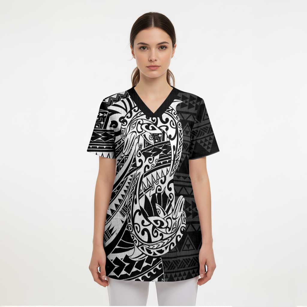 White Couple Dolphins Maori Polynesian Style Scrub Top LT9 - Polynesian Pride
