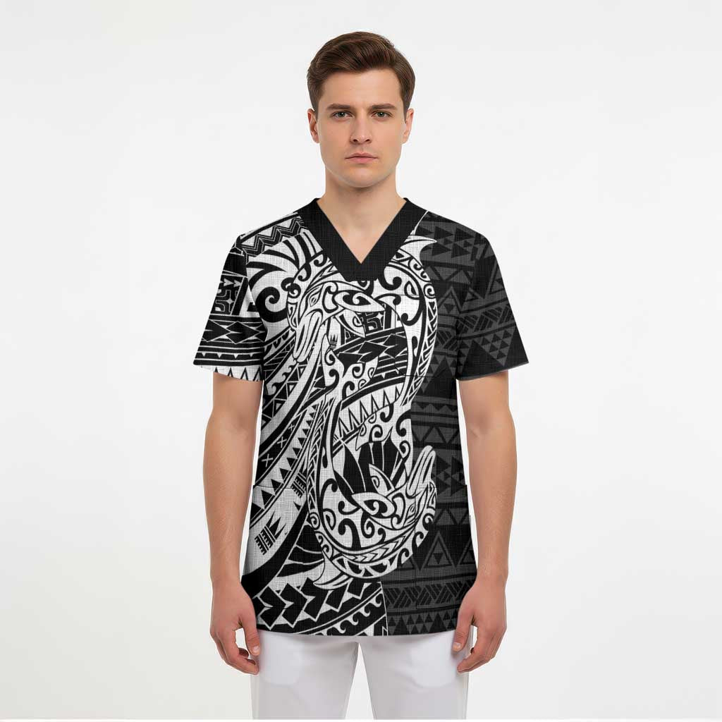 White Couple Dolphins Maori Polynesian Style Scrub Top LT9 - Polynesian Pride