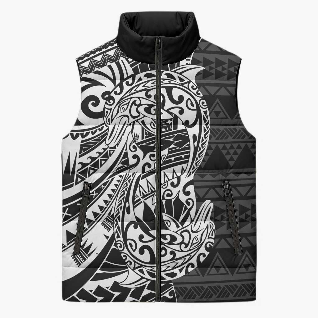 White Couple Dolphins Maori Polynesian Style Sleeveless Puffer Jacket LT9 Unisex White - Polynesian Pride