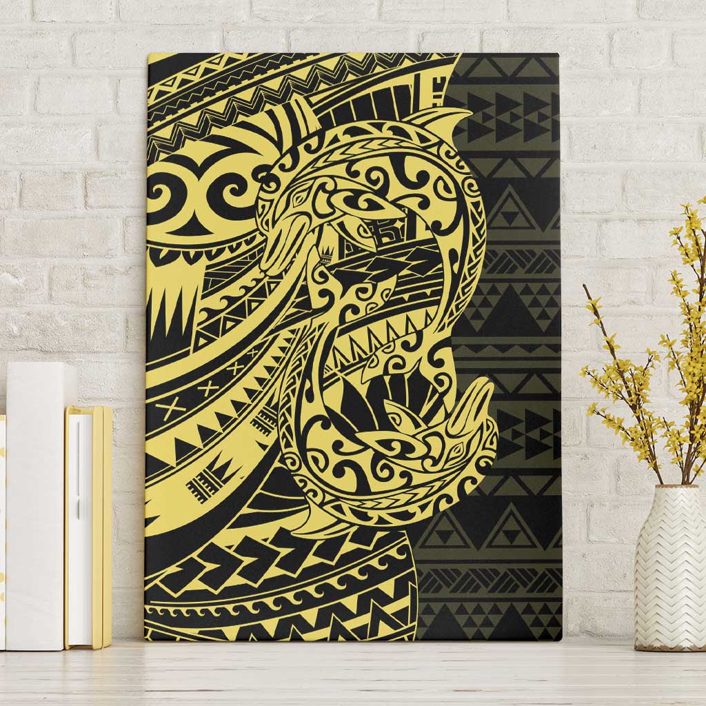 Yellow Couple Dolphins Maori Polynesian Style Canvas Wall Art LT9 Without Frame Yellow - Polynesian Pride