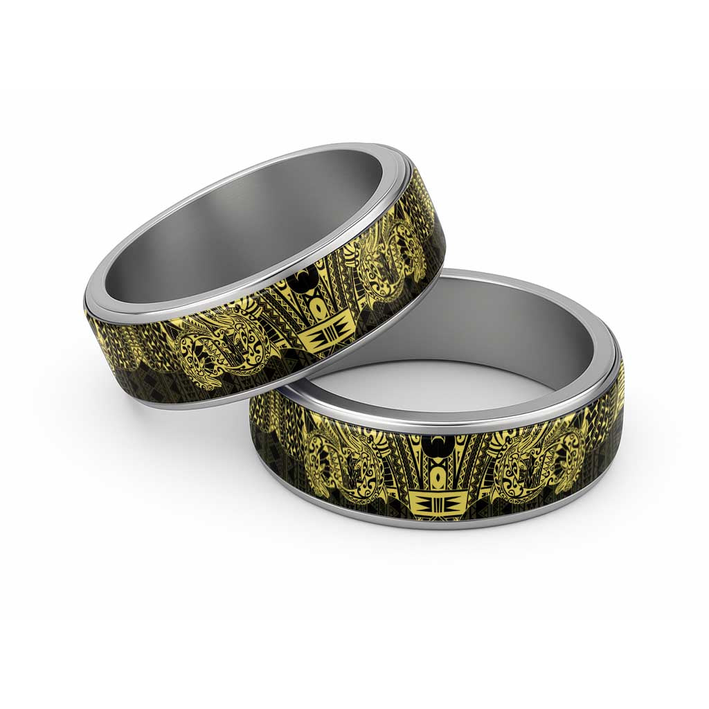 Yellow Couple Dolphins Maori Polynesian Style Classic Ring LT9 Sliver Yellow - Polynesian Pride