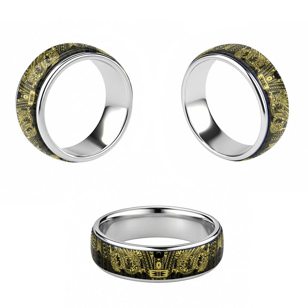 Yellow Couple Dolphins Maori Polynesian Style Classic Ring LT9 - Polynesian Pride