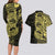 Yellow Couple Dolphins Maori Polynesian Style Couples Matching Long Sleeve Bodycon Dress and Hawaiian Shirt