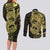 Yellow Couple Dolphins Maori Polynesian Style Couples Matching Long Sleeve Bodycon Dress and Long Sleeve Button Shirt