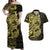 Yellow Couple Dolphins Maori Polynesian Style Couples Matching Off Shoulder Maxi Dress and Hawaiian Shirt