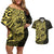 Yellow Couple Dolphins Maori Polynesian Style Couples Matching Off Shoulder Short Dress and Hawaiian Shirt