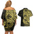 Yellow Couple Dolphins Maori Polynesian Style Couples Matching Off Shoulder Short Dress and Hawaiian Shirt