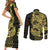 Yellow Couple Dolphins Maori Polynesian Style Couples Matching Short Sleeve Bodycon Dress and Long Sleeve Button Shirt