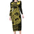 Yellow Couple Dolphins Maori Polynesian Style Family Matching Long Sleeve Bodycon Dress and Hawaiian Shirt