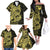 Yellow Couple Dolphins Maori Polynesian Style Family Matching Off The Shoulder Long Sleeve Dress and Hawaiian Shirt