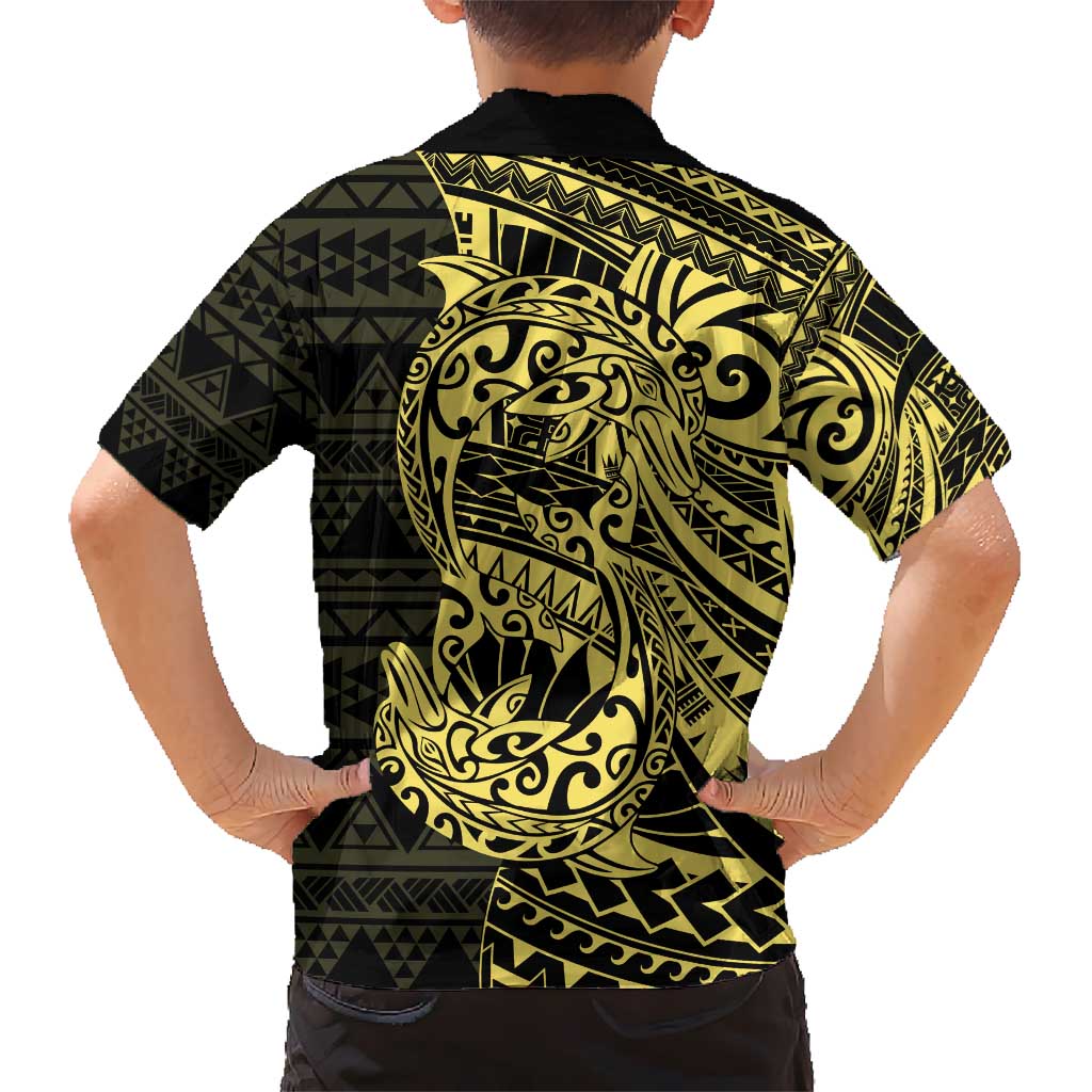 Yellow Couple Dolphins Maori Polynesian Style Kid Hawaiian Shirt LT9 - Polynesian Pride