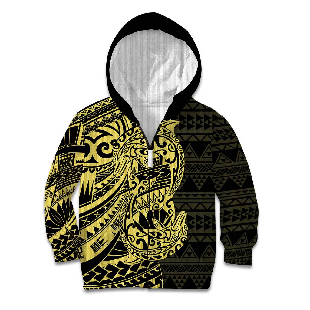 Yellow Couple Dolphins Maori Polynesian Style Kid Hoodie LT9 Zip Hoodie Yellow - Polynesian Pride