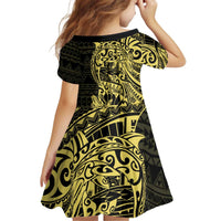 Yellow Couple Dolphins Maori Polynesian Style Kid Short Sleeve Dress LT9 - Polynesian Pride