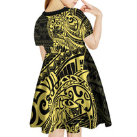 Yellow Couple Dolphins Maori Polynesian Style Kid Short Sleeve Dress LT9 - Polynesian Pride