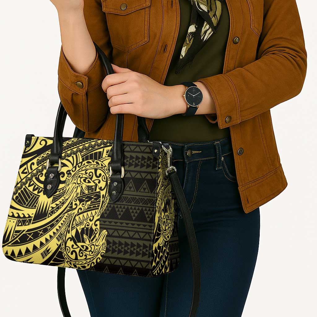 Yellow Couple Dolphins Maori Polynesian Style Leather Bag LT9 - Polynesian Pride