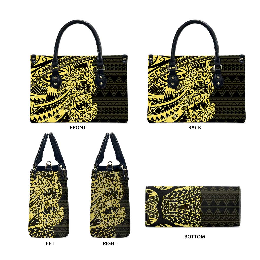 Yellow Couple Dolphins Maori Polynesian Style Leather Bag LT9 - Polynesian Pride