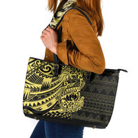 Yellow Couple Dolphins Maori Polynesian Style Leather Tote Bag LT9 Yellow - Polynesian Pride